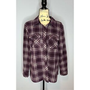 Ascend Women’s Large Purple White Fleece Long Sleeve Flannel Button Down Shirt
